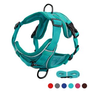 Selees Pet Reflective Nylon Dog Harness and Treh Set No Pull Justerbar medium stor hundväst Säkerhetsfordonsledning