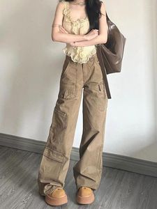 Women's Jeans Wash Khaki Thin Street Style Cool Girl High Waisted Baggy Pants Female Casual Wide Leg Denim Trousers