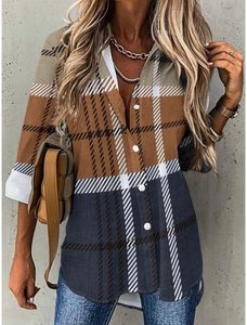 Womens Shirt Blouse Plaid Red Blue Purple Print Button Long Sleeve Casual Fashion Collar Fit Spring Fall tops 240313