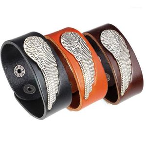 Braccialetti con ciondoli Maschio regolabile Punk Ala d'angelo Polsino Gioielli da donna Grande polsino largo Bracciale avvolgente in pelle Bangles1247t