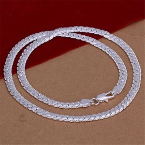 Ny ankomst '5mm hela sidan halsband sterling silver platta halsband stsn130 hel mode 925 silverkedjor halsband fact274g