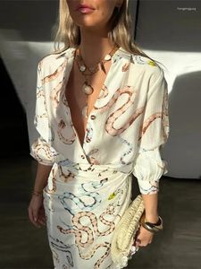 Abiti da lavoro Camicia a maniche lunghe con stampa serpente Gonna divisa 2 pezzi Set Donna Monopetto Risvolto ampio Abito corto Abiti estivi chic femminili