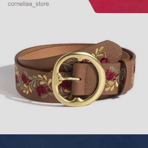 Belts 2023 New European and American New Embroidered Needle Buckle Womens Belt Ethnic Style Womens Western BeltY240315