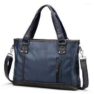 BROCKASER 2024 Märkesdesign Casual Men Portfölj läder Business Bag Vintage Travel Men's Shoulder Messenger Computer Laptop Väskor