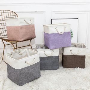 Bins Cube Folding Storage Basket Splicing Linen Cloth Storage Box Clothes Organize Office Bedroom Closet Laundry Basket Large Size