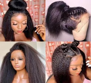 Yaki peruca frontal de renda brasileira pré-selecionada com cabelo de bebê crespo reto 250 densidade perucas sintéticas para mulheres negras 9776889
