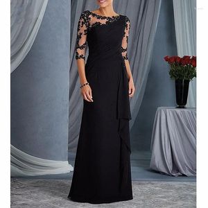 Party Dresses Black Evening Mother of the Bride med 3/4 ärmar Applices Chiffon Royal Blue Weddings Guest Prom Clows