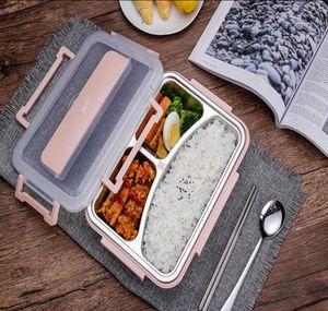 Oneup rostfritt stål Lunchlåda Ekofriendly Wheat Straw Food Container med bestick Bento Box med fack Mikrovågsbara SH191616253