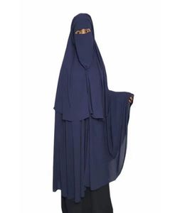 Musulmano Moda Preghiera Jilbab Donna Musulmano Tessuto chiffon Niqab a tre strati con velo Hijab integrato Islamico lungo Niqab Abaya2596234