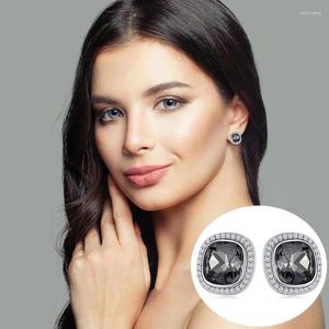 Stud Earrings Big Square For Women Black Original Crystals From Austria Silver Color Piercing CZ Statement Jewelry Office Party