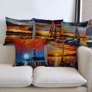 Pillow Classic Sunset Oil Painting S Home Decor Sunrise Sailing Decorative Cover Artistic 45x45cm
