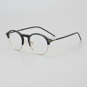 Óculos de sol quadros KV-81 japonês designer marca redonda metade óculos acetato titânio luz luxo homens óculos ópticos