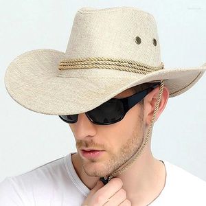 Beralar Vintage geniş Brim Sunhats Erkekler Batı Kovboy Şapkaları Yaz Panama Plajı Güneş Visor Cap Party Seyahat Sombrero Açık Balıkçılık