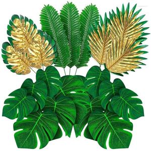 Flores decorativas 66 pcs 6 tipos de folhas de palmeira artificiais com hastes falsas plantas tropicais simulação safari para decoração