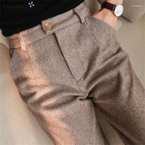 Frauen Hosen 2024 Mode Woolen Frauen Harem Herbst Winter Hohe Taille Casual Anzug Büro Dame Arbeit Hosen Weibliche Outfits