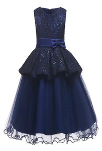 Elegante neue Ankunft Blumenmädchenkleider Kinder Marineblau ärmellose Tüll Party Brautkleider Mode Kinder Kleidung8148134