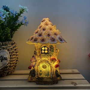 Statua in resina, casa da sogno con lanterna solare luminescente, artigianato da giardino, regali decorativi, regalo di San Valentino
