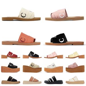 Woody Flat Mule Slides Designer Sandálias Mulheres Luxo Cunha Espadrille Chlooe Chinelos De Linho De Salto Alto Mulher Sandale Top Quality Mila Plataforma Mocassins Sliders