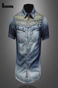 Men039s T-Shirts Mode Tops Sommer Kurzarm Modell Patchwork Herren Denim Hemd Beiläufige Dünne Jean Bluse Sexy Männer Kleidung ZZ8225800