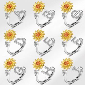 26 Letter Sunflower Rotating Open Relieving Anxiety Ring Female