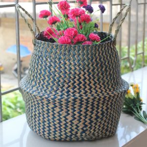 Korgar Wicker Basket Toy Organizer Folding Rottan Seagrass Storage Casket Tvätt Woven Basket Plant Flower Pot For Home Garden