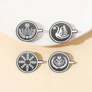 Brooches Coffee Latte Art Cup Enamel Pin Accessories Lapel Backpack Badge Round Metal Brooch Flower Jewelry Wholesale Gift Friends