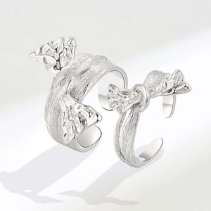 Arco in versione coreana in stile coreano in argento puro, design di nicchia con un anello per l'indice di apertura di fascia alta, fresco ed elegante per le donne