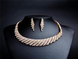 Gold Bridal Crystal Jewelry Set Detlace Action Mets for Bride Bridesmaid Women Women Excalies9049703