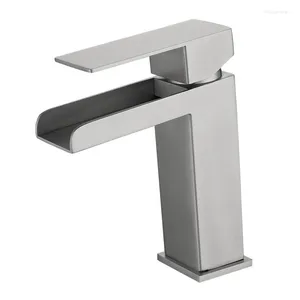 Rubinetti per lavabo da bagno Rubinetto per lavabo a cascata in acciaio inossidabile 304 Lavabo quadrato spazzolato Foro singolo