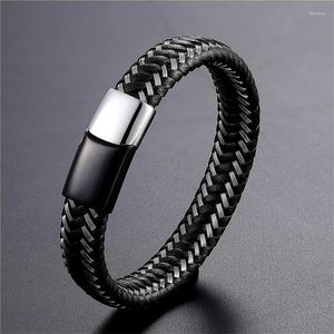 Link Armbänder Geflochtenes Lederarmband Männer Edelstahl Zweifarbiger Magnetverschluss Mode Armreifen Punk Frauen Schmuck Pulseira Masculina