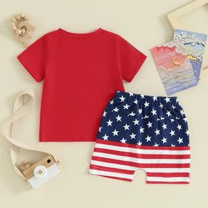 衣類セット2PCS幼児の男の子夏の服半袖のアメリカのハンクTシャツトップス星とストライプショーツセット幼児4番目