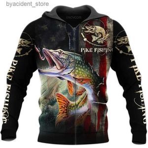 Moletons masculinos Moletons Carpa Pesca Gráfico Zip Up Hoodie para Homens Roupas Moletom Mulheres Hoodies 3D Walleye Pike Fly Fish Impresso Fatos de Treino com Capuz L240315