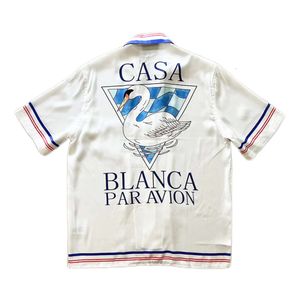 24SS Casablanca Men's Casual Shirts Triangle Swan Letter Print Kort ärm Silk Shirt Academy Style Collar Shirt Casablanc