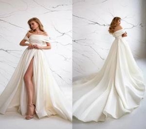 Plus Size Sexy Eva Lendel ALine Wedding Dresses Off Shoulder High Side Split Bridal Gowns Backless Sweep Train Wedding Dress Vest YD