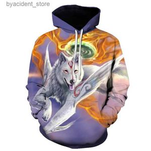 Moletom Com Capuz Masculino 2023 Outono E Inverno Novo Mens Engraçado Casual Pulôver Masculino E Feminino 3D Wolf Print Hoodie Venda Quente All-Match Trend Top L240315