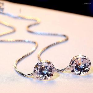 Ohrstecker Sterling Silber Earline Lange Für Frauen 2024 Sommer Koreanischen Stil Einfache Quaste Anhänger Earchain Kristall