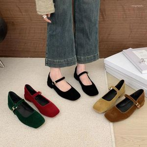 Kleidschuhe Französischer Stil Damen Vintage Flats Samt Square Toe Mary Janes Casual Comfort Loafers 2024 Ballerina