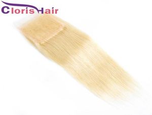 613 platina loira fechamento de seda em linha reta cru virgem indiano parte do cabelo humano renda suíça fechamento superior peça loira natural 4x43055293