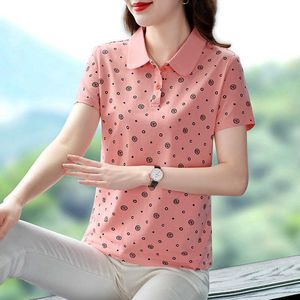 2023 Womens Fashion Leisure Sports Polo Collar قصيرة الأكمام تي شيرت نساء الصيف قميص بولو جديد