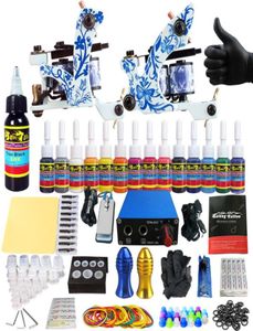 Tattoo Complete Tattoo Kits 2Pcs Machine Gun Beginner Tattoo Set 14Pcs Inks Needle Grips Foot Petal Power Supply4524921