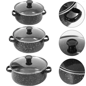 Pannor 1set/3pcs Soup Pot Frey Pan krapan Stockpot Emamel Cook Stock Instant Noodle With Lid Kitchen Cookware