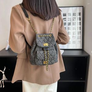 Shoulder Bags Denim Backpack Chain Straps 2024 Rhombus Tassel Student Double-layer Female Fashion Mini School HandBag
