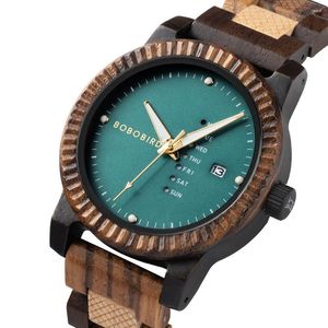 Relógios de pulso Bobo Bird Watch Relógio de quartzo de madeira para homens Semana Data Display Relogio Masculino Masculino Grande Personalizado