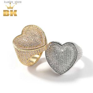 Pierścienie klastra Pierścień Bling King Big Heart Full Micro Pling Out Out Bling Cubic Zirconia Pierścień Hiphop Delicate punk -punkowa biżuteria dla mężczyzn i kobiet L240315