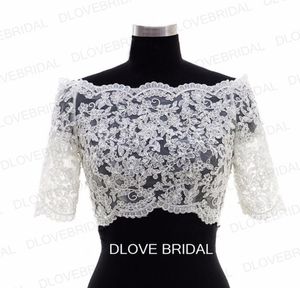 New Half Sleeve Lace Bridal Jacket Lace Appliqued Tulle Wedding Party Dress Sheer Wraps Bolero with Covered Buttons Custom Make Re4012781