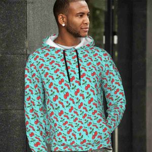 Men's Hoodies Sweatshirts Retro Cherry Casual Hoodies Vintage Fruit Print Kawaii Warm Hooded Sweatshirts Winter Long Sleeve Loose Oversize Pullover Hoodie L240315