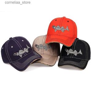 Bollmössor Fish Bone Embroidery Baseball Cap Fashion Unisex Wild Snapback Caps Justerbara Truck Hats Cotton Casual Hatsy240315