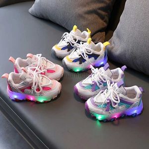 First Walkers Spring and Autumn New Kids Sports Shoes for Boys and Girls Light Serpting Shoes with Light Elody Shoes Small Child Shoes 240315