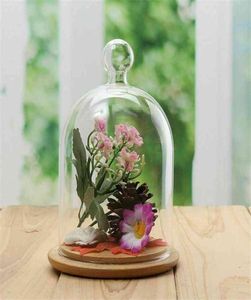 Heminredning vaser Glasblomma Display Cloche Bell Jar Dome Immortal Preservation Wood Base Everlasting Cover 210913218G1224625