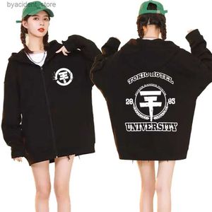 Męskie bluzy bluzy rockowe Tokio Hotel Zipper University University White Tekst Zagimny zamek błyskawiczny Up Unisex Hip Hop Cardigan Bluet Coats L240315